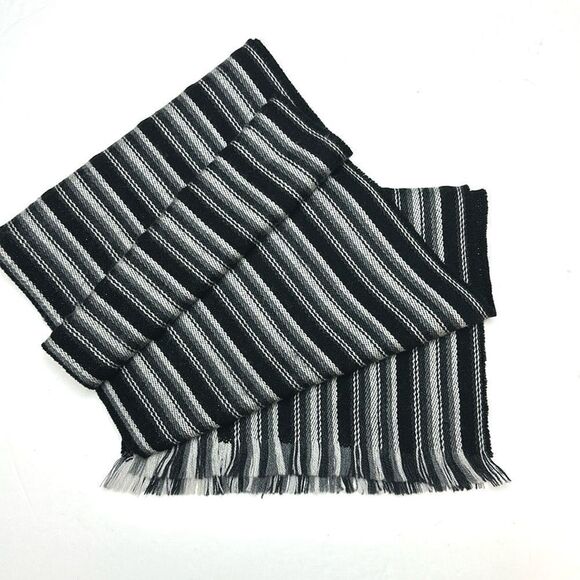 Amicale Men’s Wool Scarf Black Gray Striped 10,5x68 inches - Picture 3 of 7